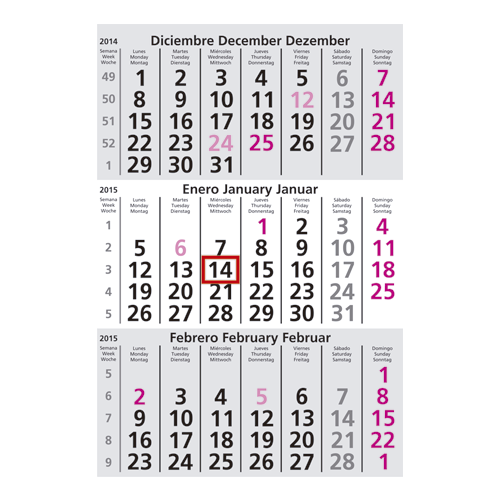 Calendario Alemán de Escritorio Trimestral